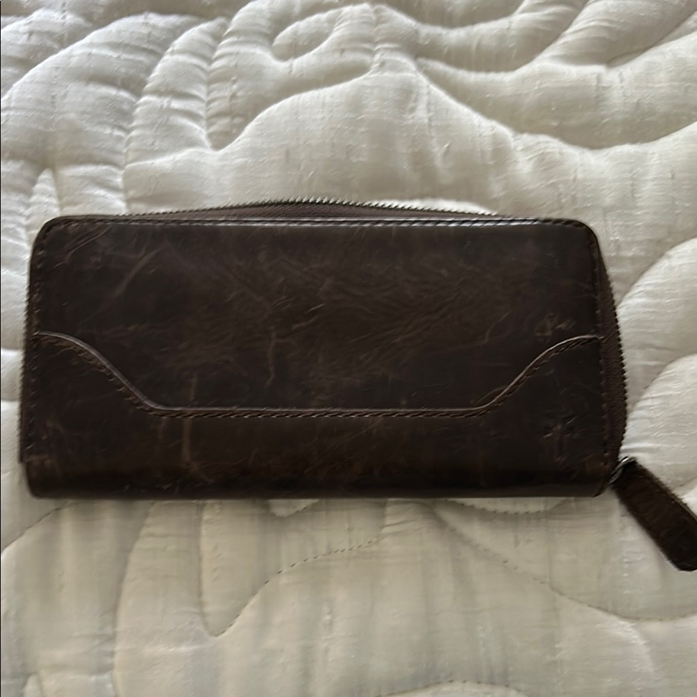 Frye brown zip around wallet